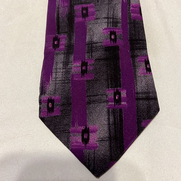 Manzoni purple/greys 100% silk necktie - Picture 2 of 5